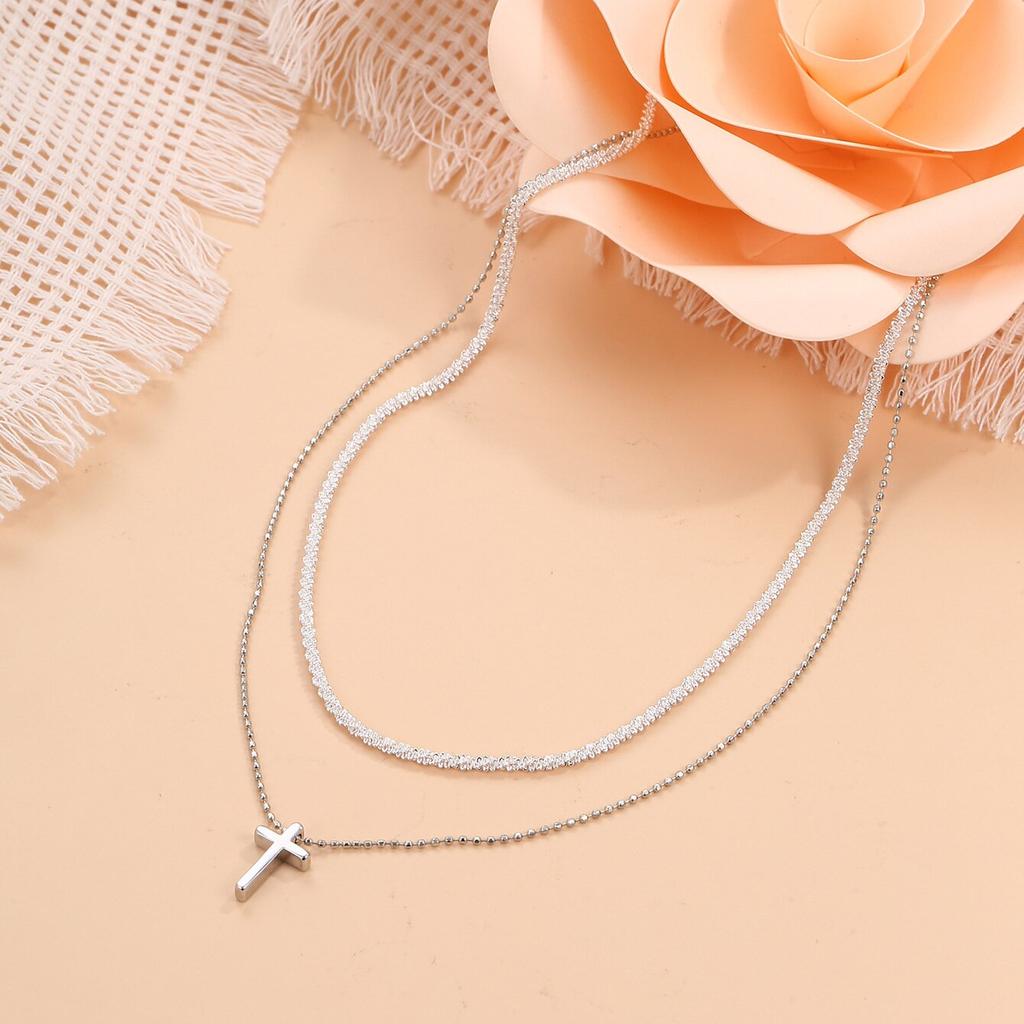 Fashion Multi layer Cross Shining Clavicle Chain Collar Necklace for Men and Women Daily Dressing Party Birthday Gifts Jewelry