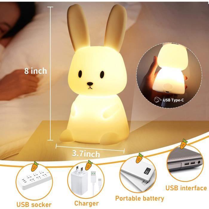 Veilleuse Lapin SOLIDEE Tactile 7 Couleurs USB Rechargeable