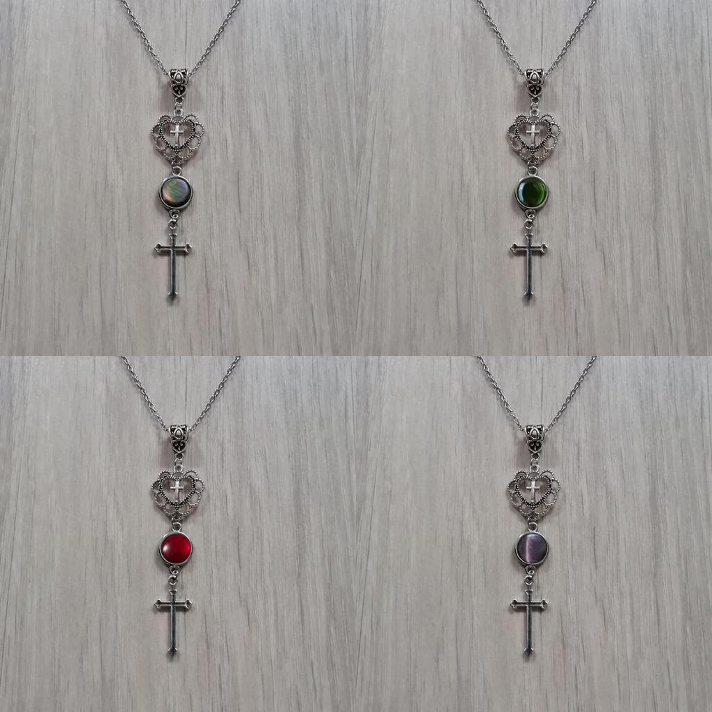 Gothic Cross Necklace Pendant With Agate Heart For Vintage Jewelry Enthusiasts
