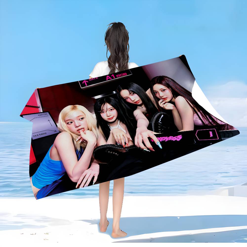 Korean Kpop Group A-Aespas Anime Beach Swimming Towel Soft Absorbent Washcloth Children's Gifts for Kids Travel Camping Gym
