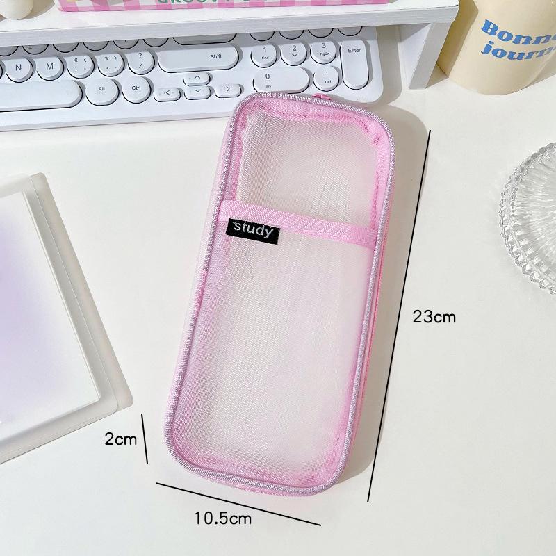 

Pencil Pouch Tulle Organizer Box Cosmetics Bag Pen Bag For Office School Adult розовый