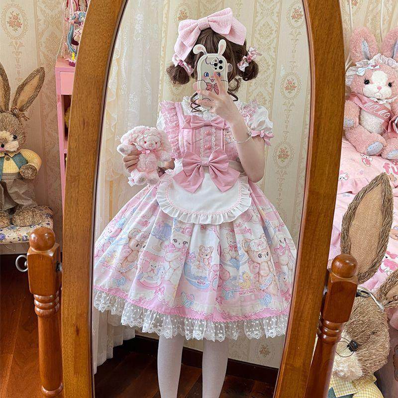 Lolita Cute Design Jsk Sweetheart Rabbit Bear Suspender Lolita Lo Dress Vestidos Elegantes Para Mujer