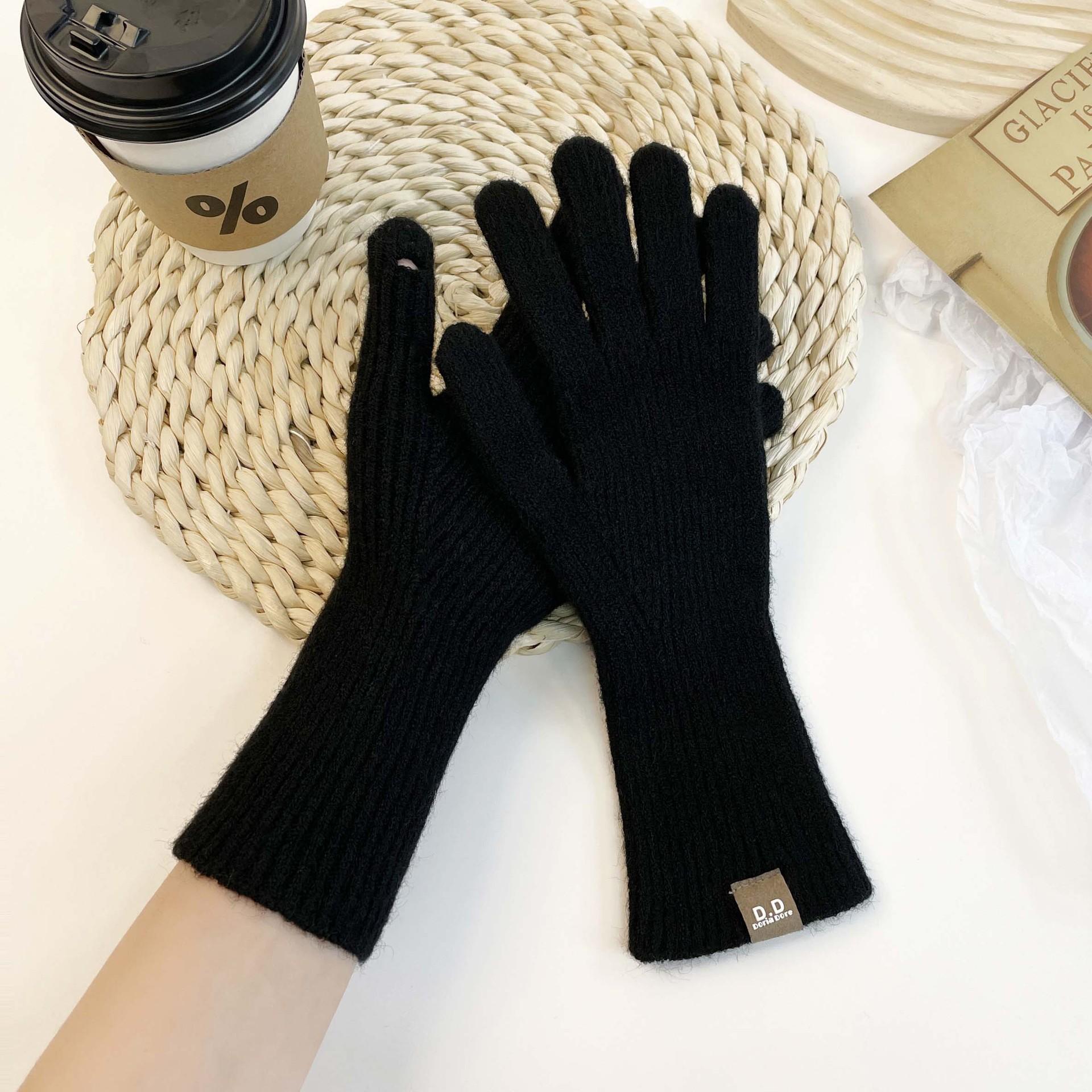 

Зимние новые женские однотонные трикотажные перчатки для сенсорных экранов, теплые и нескользящие перчатки с утолщенными пальцами, корейский выпуск, шерстяные перчатки 28*8cm