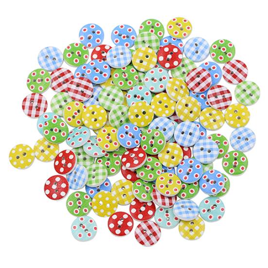 100Pcs Checker Dots Mixed Round Shape Buttons DIY Craft for Scrapbooking