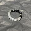 Retro Distressed Black Obsidian & White Cat's Eye Beaded Bracelet - Birthday Gift