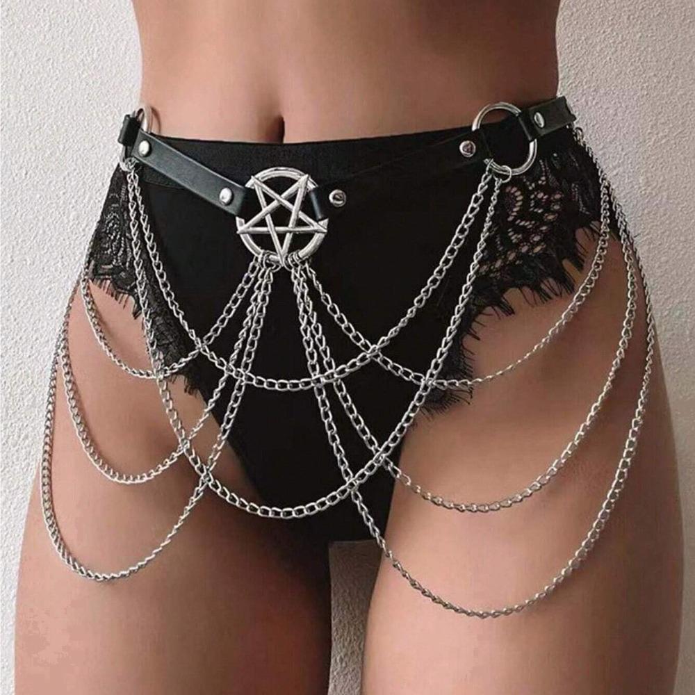 YIRAN sexy lingerie Damesmode PU Leer Buikriem Ketting Straatstijl Riem Met Ketting Punk Rock Taille Riem Dagelijkse Kleding Accessoires