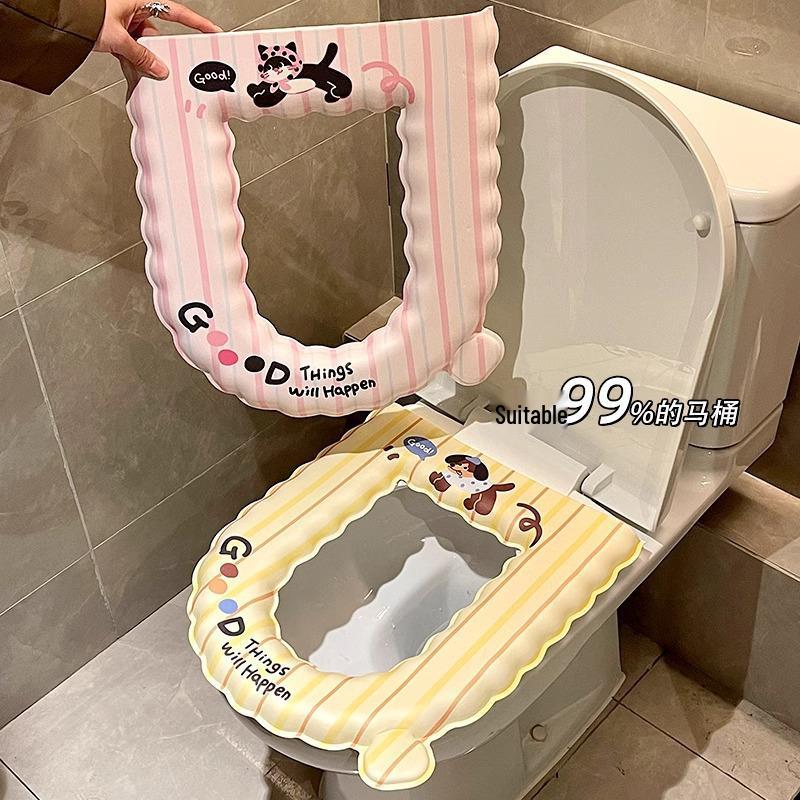 EVA Waterproof Antibacterial Toilet Seat Cover - Washable, Universal, Cute Design, Adhesive Cushion for All Seasons