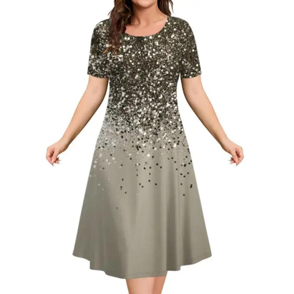 Fashionable and elegant women's dress short sleeved O-neck casual vacation party dress 3D printed A-line dress