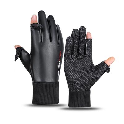 Winter Leather Warm Gloves Velvet Men's Non-slip Dew Finger Windproof and Water-proof Touch Screen Photo Cold-proof Flip Protection