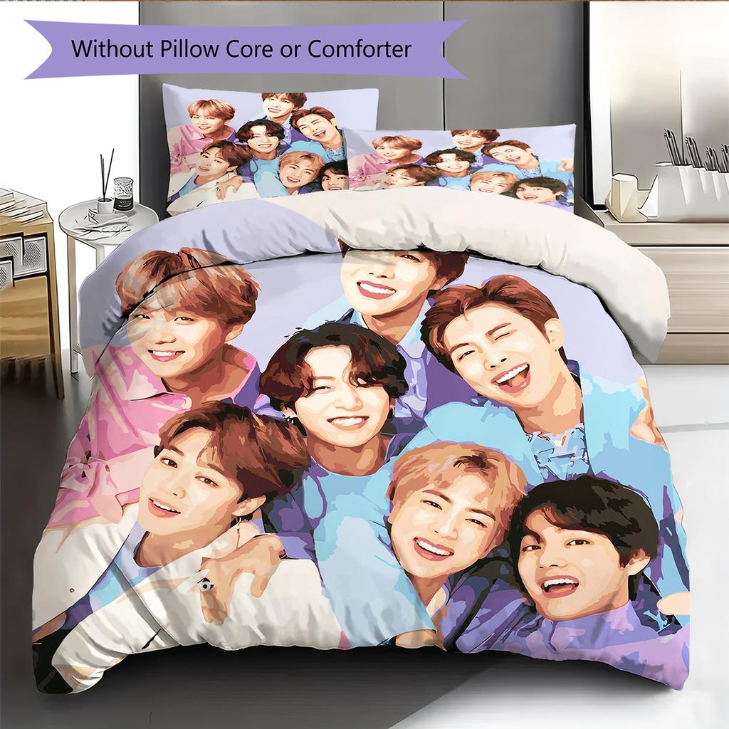 BTS Pattern Bedding Home Decoration Birthday Gift (1 * Duvet Cover + 2 * Pillowcase, Without Core)