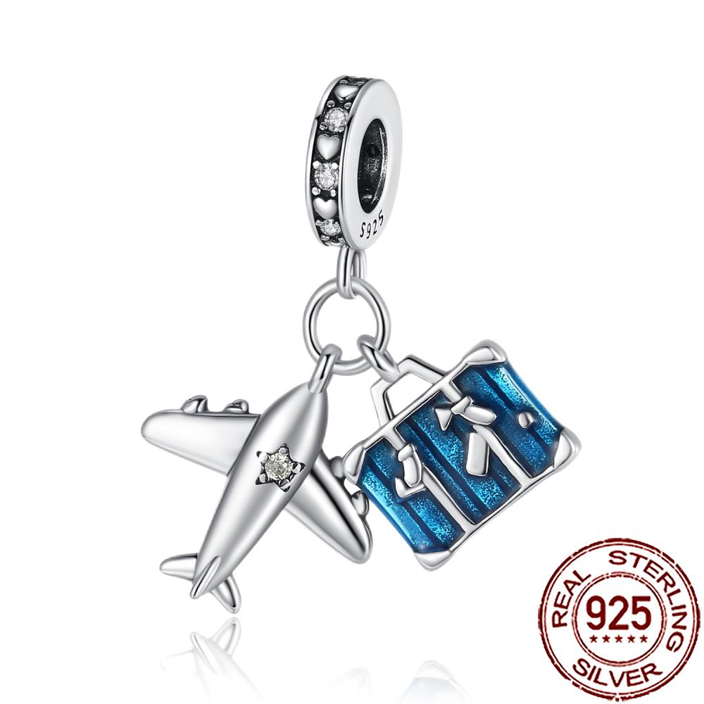 New Charms Copper Airplane Globe Suitcase Air Balloon Travel Beads Fit Original Bracelet Necklace Diy Jewelry