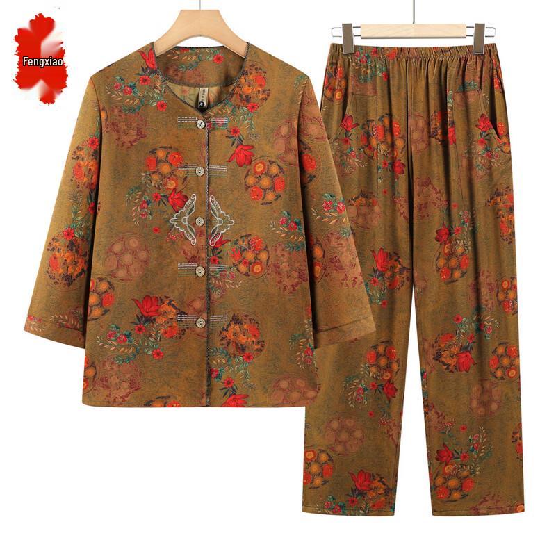 Elderly Women s Floral Embroidered Casual Set 2XL