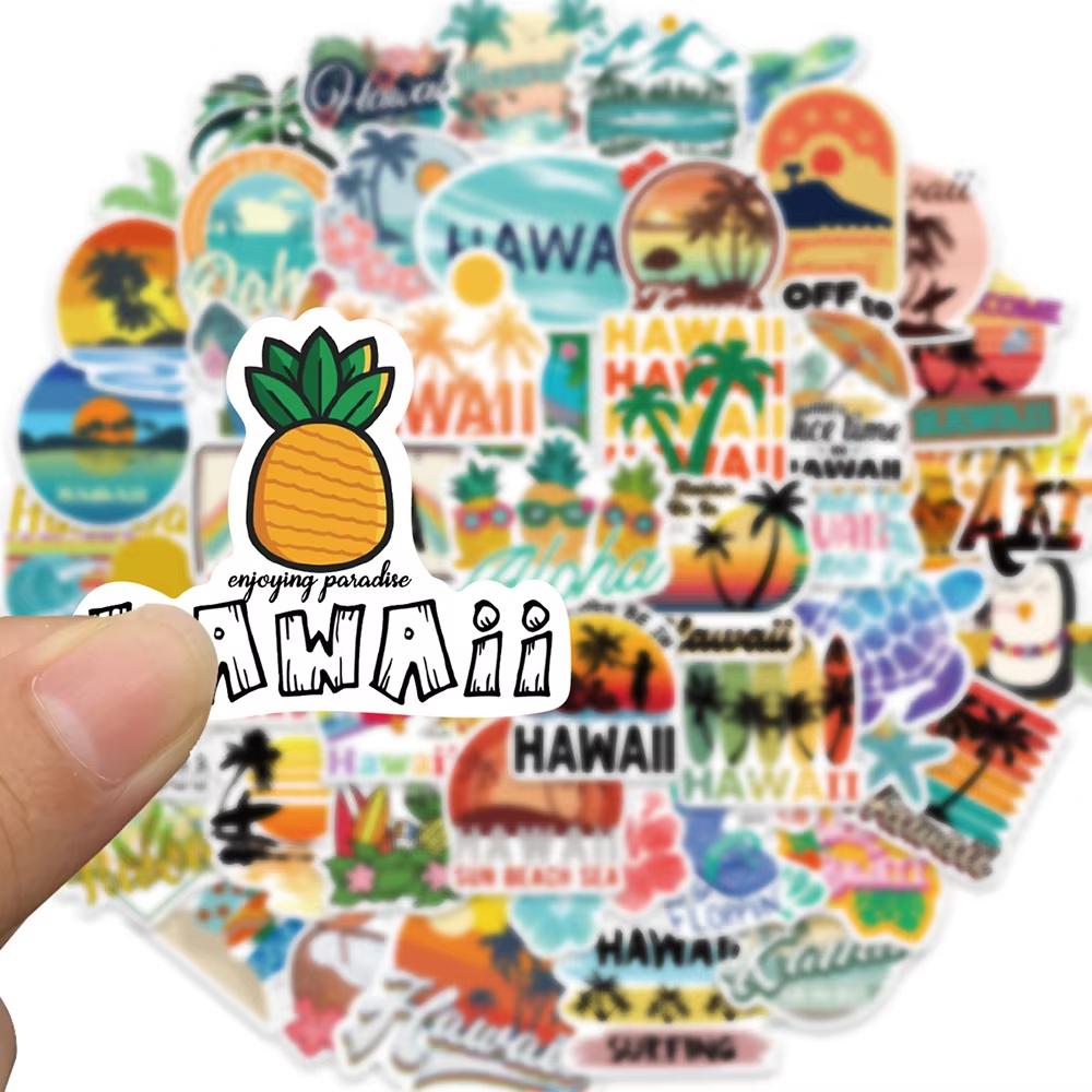 50PCS Hawaiian Summer Graffiti Stickers Vacation Style Cartoon DIY Guitar Phone Laptop Suitcase Water Cup Skateboard Decals