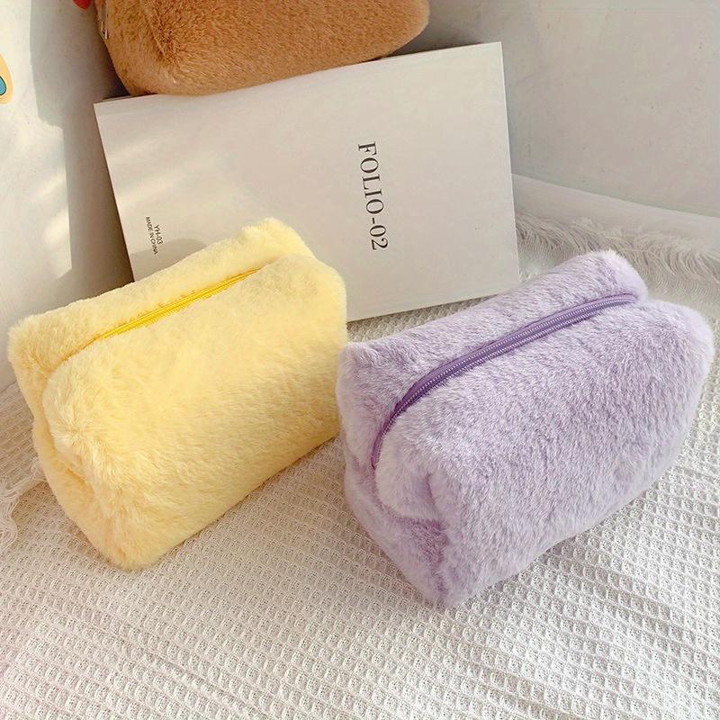 Cute Fluffy Cosmetic Bag Travel Makeup Storage Case for Girls Macaroon Color Sweet Pencil Pouch Women Zipper Toiletries Bags