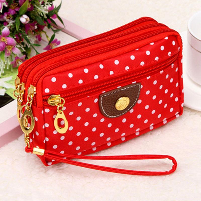Fashion Women Wallets Small Handbags Canvas Dot Lady Zipper Moneybags Clutch Coin Purse Pocket Wallet Cards Holder Wristlet Bags KTB