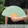 Vintage-Style Portable Green Folding Fan for Women, Suitable for Hanfu, Cheongsam, Classical Dance, and Summer Use