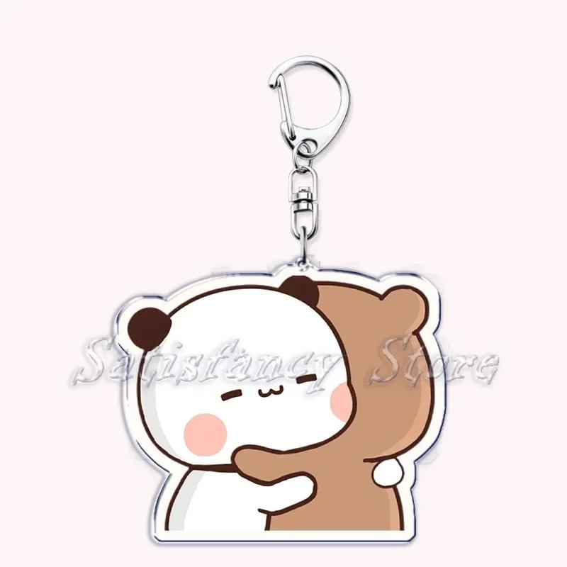 Cute Bubu Dudu Love Keychains Couple Bear Panda Acrylic Keyring for Accessories Bag Pendant Key Chain Jewelry Fans Lovers Gifts