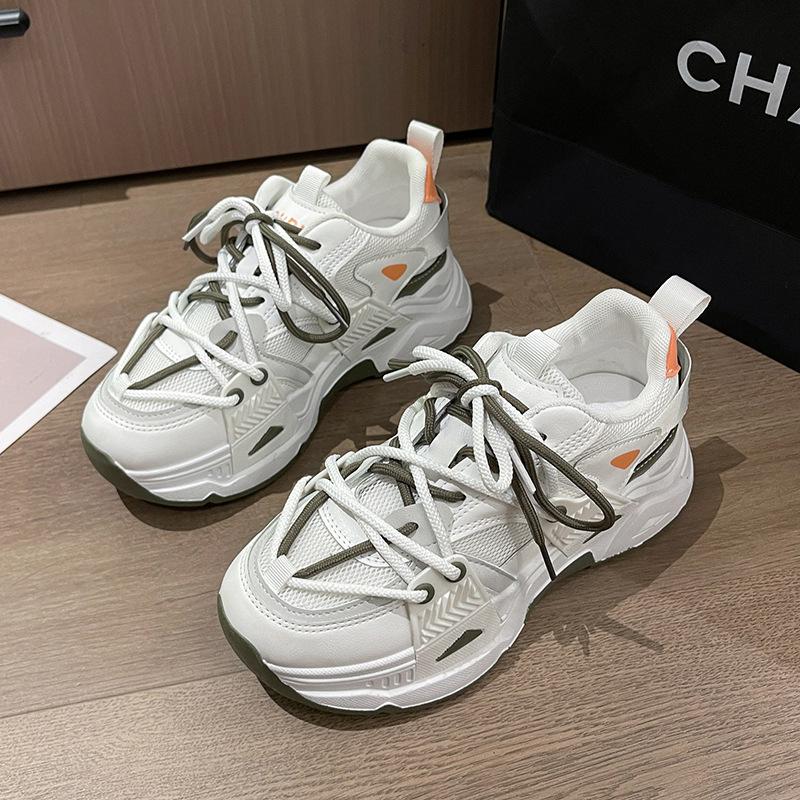 

2025 summer new dad shoes women s pair of shoelaces mesh breathable heightened thick-soled casual versatile student sports shoes 35 зелёный