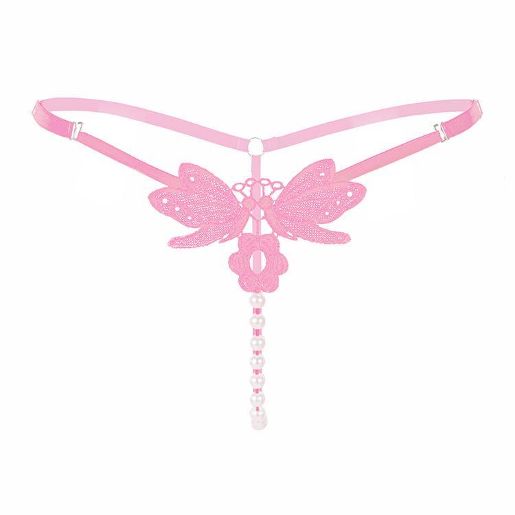 Sexy Pearl Panties Butterfly Ladies Transparent Thong Pants Low Waist Adjustable Lingerie