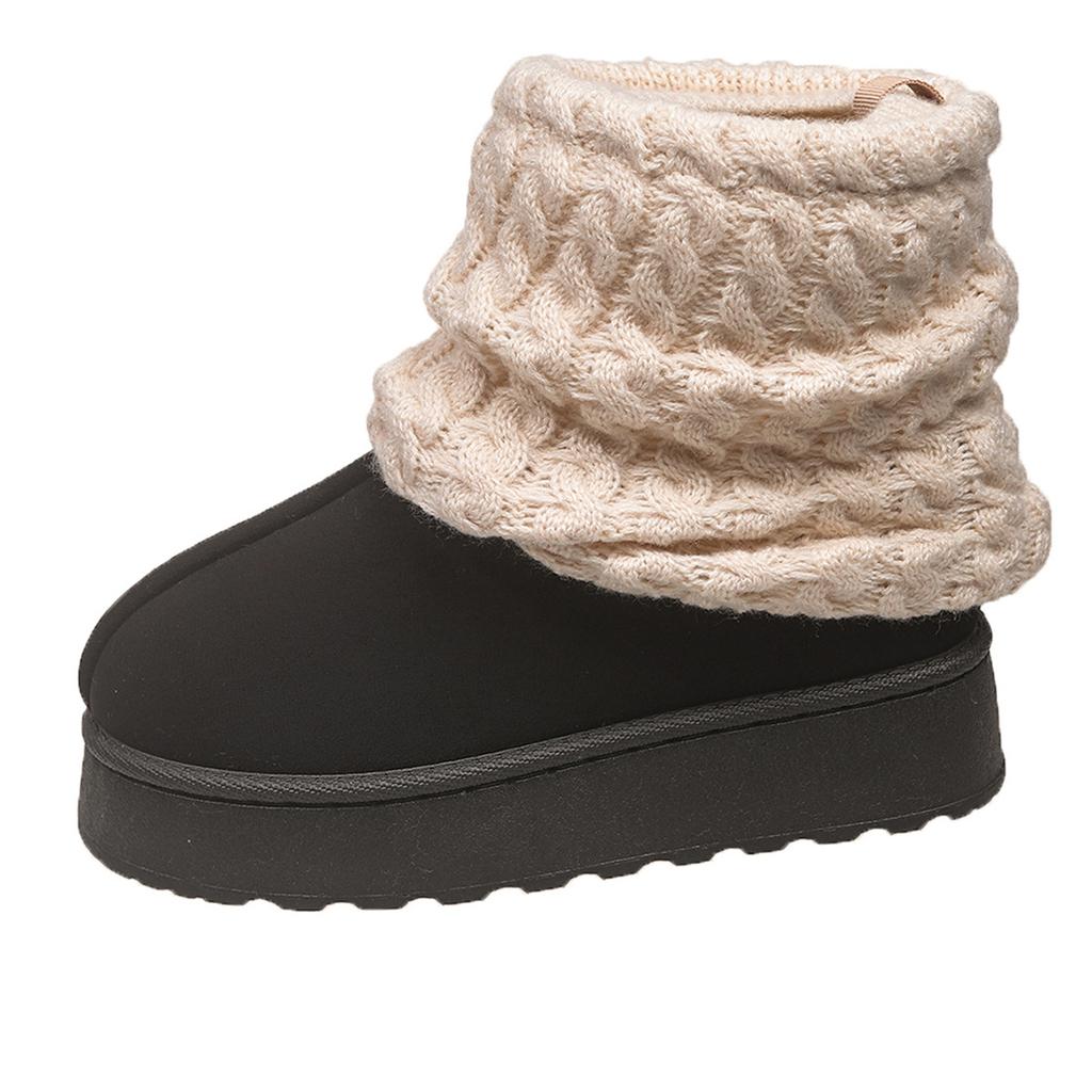 Fashion 2025 New Platform Snow Boots Women's Winter Fashion Round Toe Suede Paneled Yarn Plus Fleece Thickened Flat Cotton Boots