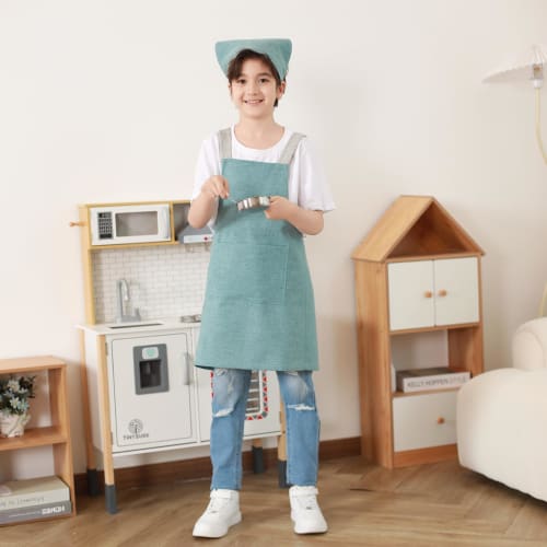 JIAHU Kids Apron Set for Boys and Girls, Easy to Wear, Includes Triangle Scarf and Linen Apron, Suitable for Elementary and Middle School Students, St