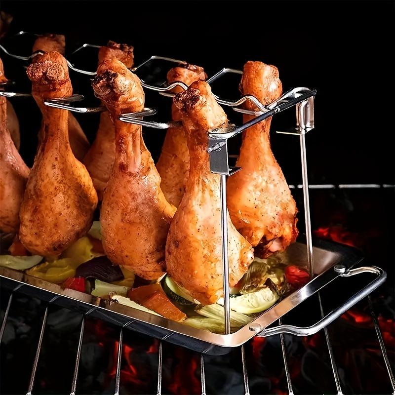 A Foldable Stainless Steel Chicken Leg Rack, Suitable for Vertical Smokers, Ovens, and Kitchen Additions, Perfect for Picnics, Camping, Barbecues