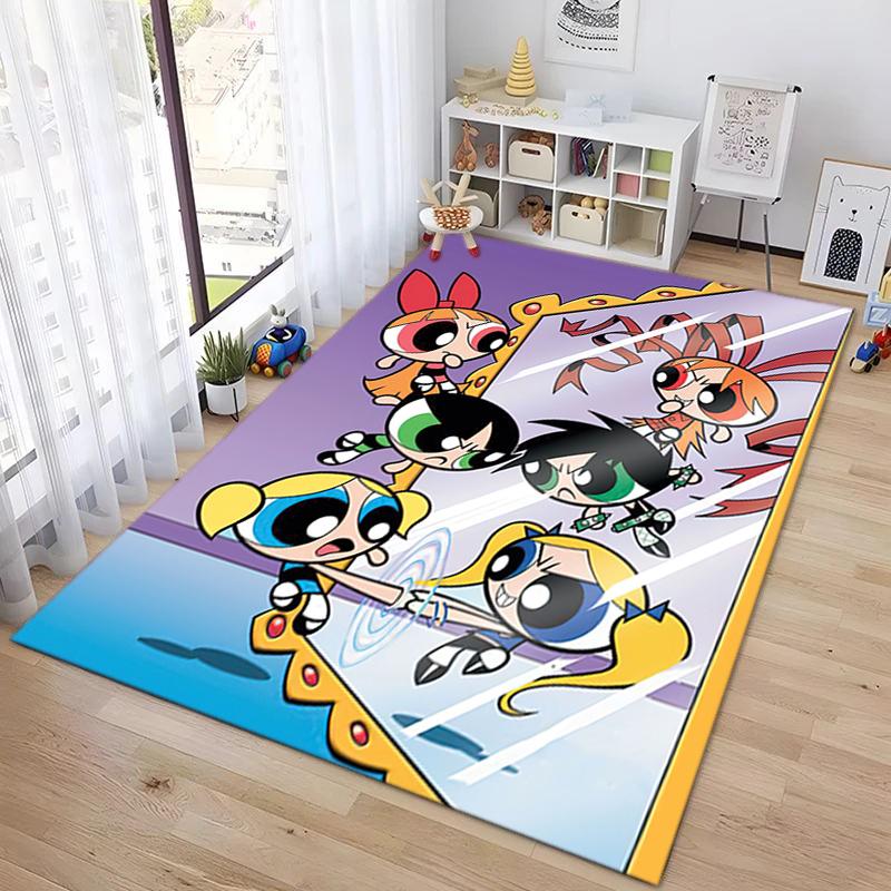 1Pc The Powerpuff Girls Printed Rectangle Carpet, Home Door Mat, Outdoor Travel Protection Carpet A7