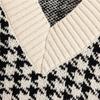 Moda damska ponadgabarytowy Houndstooth Plaid kamizelka z dzianiny sweter w stylu Vintage bez rękawów boczne rozcięcia damska kamizelka eleganckie topy