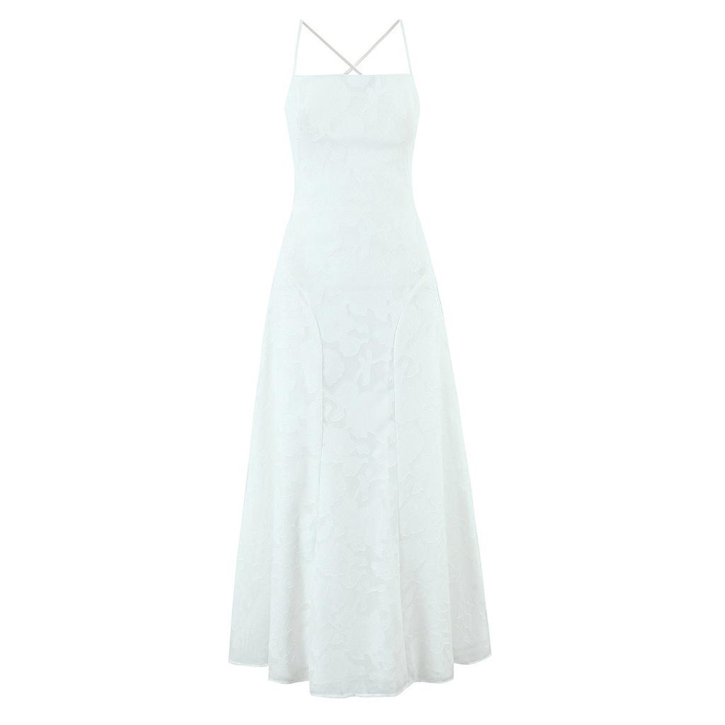 Women's Jacquard Sexy Slim Sling Dress Halter Strap Design Long Dress