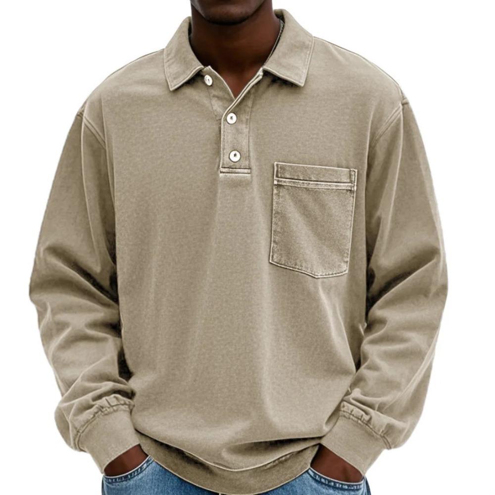 New men's long-sleeved shirt casual versatile simple loose button-down polo shirt