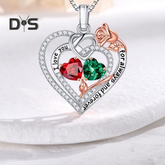 I Love You Forever Heart Necklace for Women Cubic Zirconia Heart Golden Rose Necklace Valentine's Day Birthday Jewelry Gift for Wife Mom