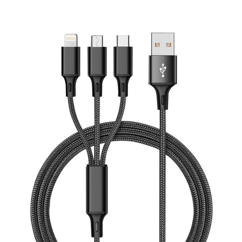 Three-in-One Braided Data Cable for Android, Type-C, and Apple Devices