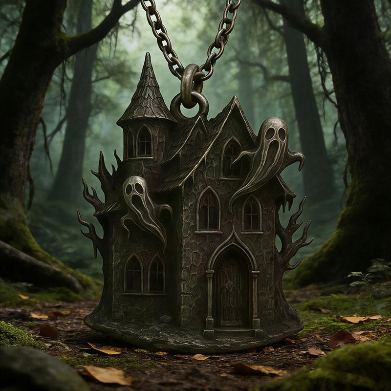 Retro Gothic Ghost Castle Pendant Necklace Style Halloween Accessories Necklace 60CM