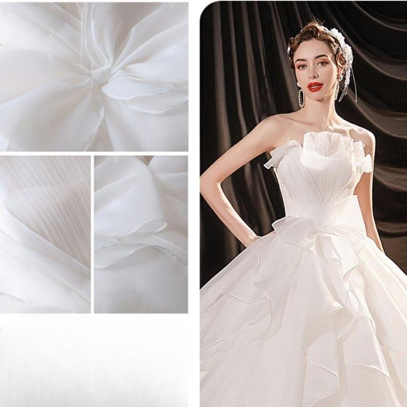 New Strapless French Wedding Dress | Romantic Floral Applique Bridal Gown | Elegant A-Line Floor Length Dress | Trendy Couture Bride Dress