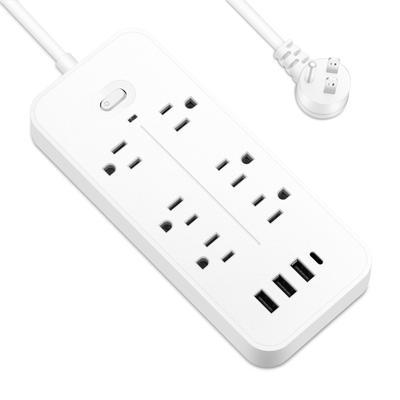 Steckdosenleiste 6 Steckdosen Überspannungsschutz Steckdosenleiste mit 3 USB-Anschlüssen 1 Typ-C-Ladeanschluss