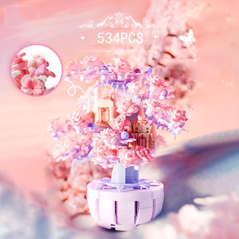 

Idea Potted Plants Small Block Cherry Blossom Construction Construction Brick Streetscape Sakura Tree House Castle Toys For Girls