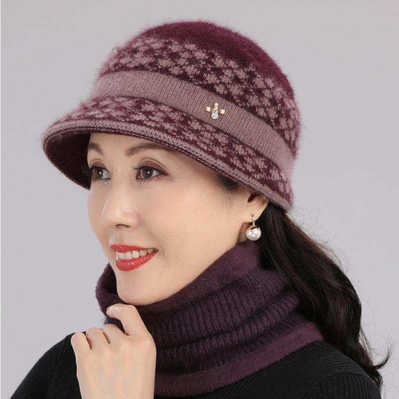 In The Elderly Hat Female Winter Old Man Fleece Warm Hat Knitted Rabbit Wool Hat