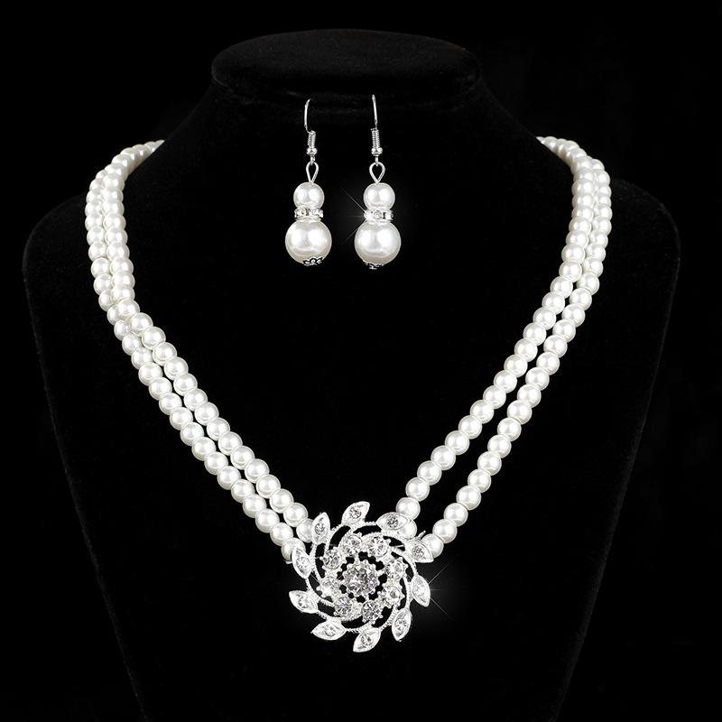 Accessories Bridal Sweater Necklace Kit Diamond Faux Pearl Necklace Earrings Bracelet Kit