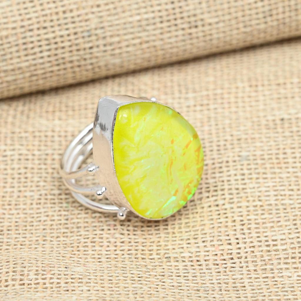 Yellow Triplet Opal Gemstone 925 Solid Sterling Silver Handmade Jewelry Women Ring