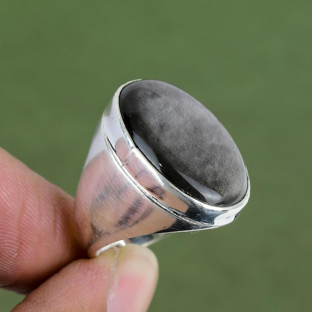 Silver Sheen Obsidian Ring 925 Sterling Silver Ring Handmade Gemstone Ring Silver Sheen Obsidian Jewelry Gift For Her Available In Ring Size