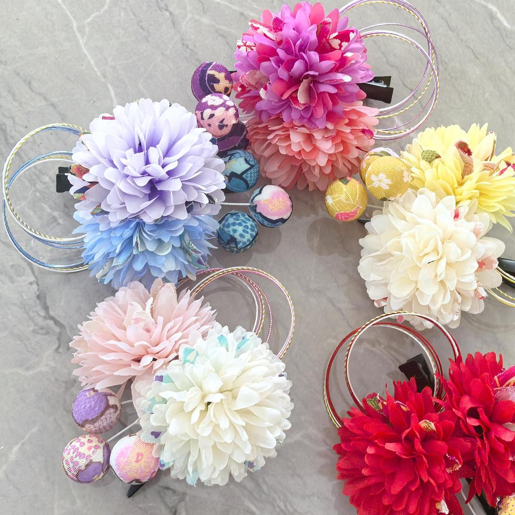 Baramoly Hair Hair Preserved Chirimen Japanese Fireworks Entrance Graduation Bon Japanese AP006 Yellow Ornament, Accessory, Flowers, Dahlias, Balls,