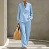 Women's Casual Long Sleeve Shirt and Wide Leg Pants Set Button Front Relaxed Fit Two Piece Outfit for Everyday Wear