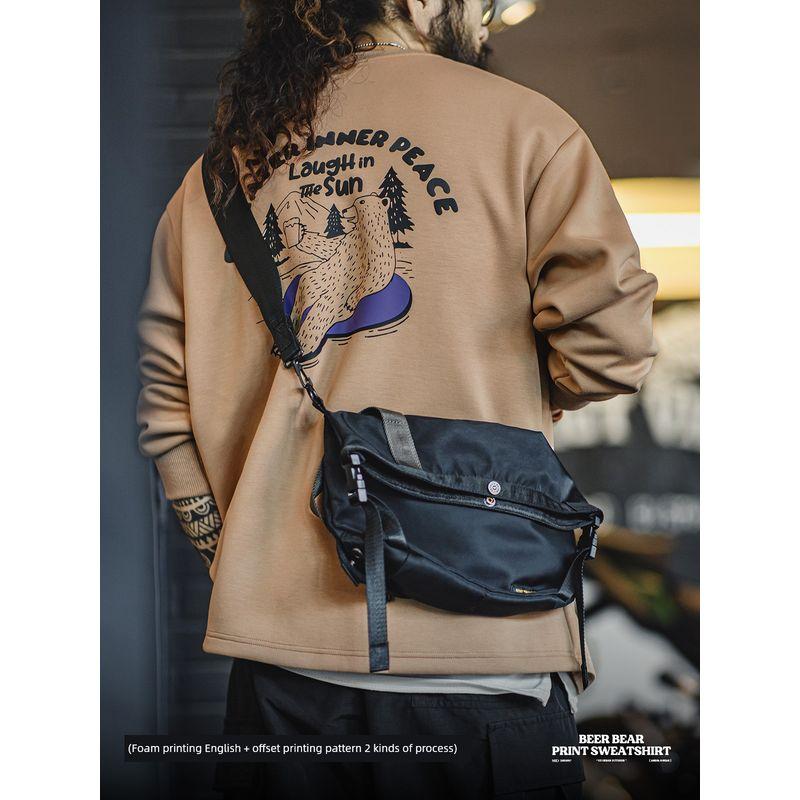 Madden Parka American Casual Air Layer 3D Letter Print Sweatshirt Illustration Loose round Neck Long Sleeve Top Male Autumn