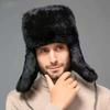 Men's Caps Warm Natural Rabbit Fur Bomber Hat With Earflaps Winter Hot Sale Unisex Warm Russian Ushanka Hat Real Rabbit Fur Hats