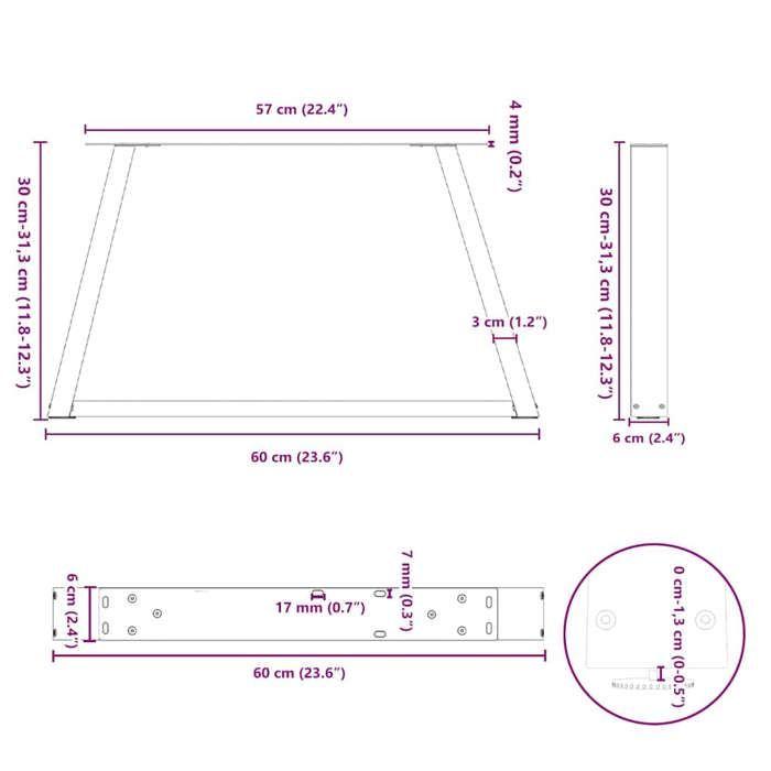 VidaXL V-shaped Coffee Table Legs, 2 Pieces, Anthracite, 60 X (30-31,3) Cm, Steel 4012534