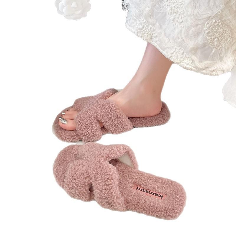 Mao Mao Slippers Women Wear Autumn and Winter 2025 New Super Fire Internet Celebrity Teddy Wool Flat Lamb Wool One-word Cotton Mop