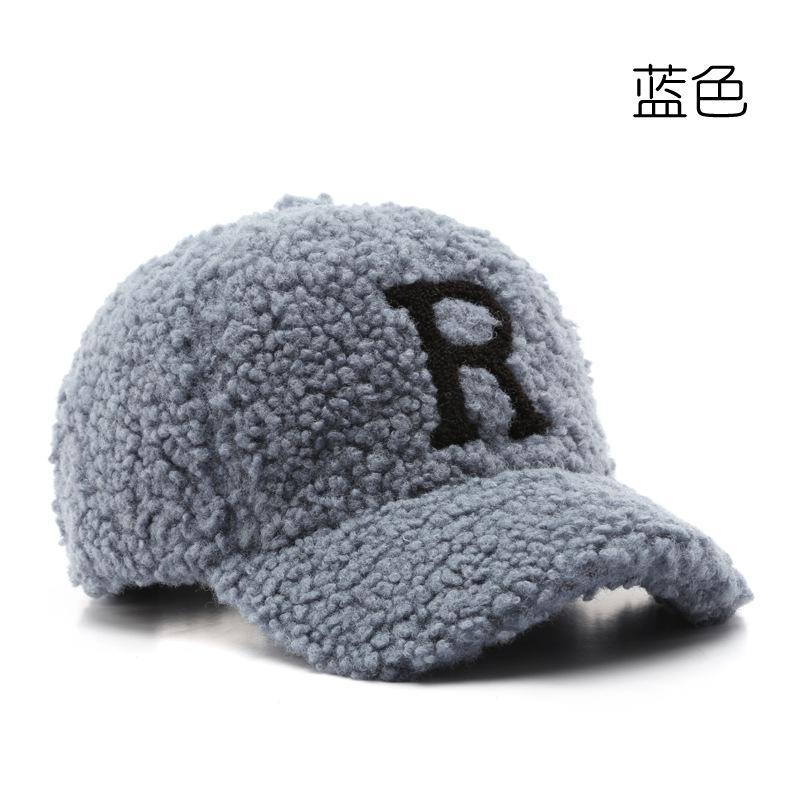

Autumn and winter lamb wool letter embroidery cap outdoor sports leisure cold baseball hat Adjustable синий