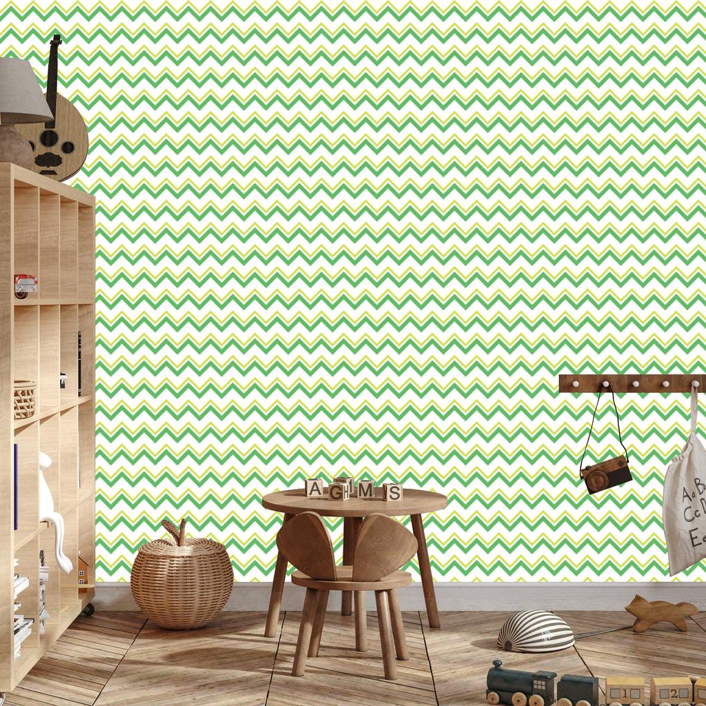 Zigzag Mint, White and Cream Wallpaper for Living Room and Bedroom 50x1000