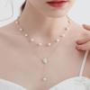 Camellia Double-layered Pearl Necklace Light Luxury Niche Temperament Neck Chain Collarbone Chain Sweater Chain