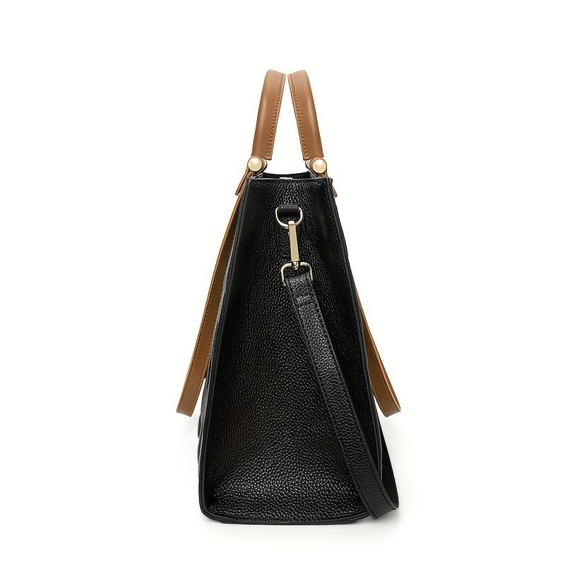 Luxury Leather Tote Bag, Large Capacity Handbag, Letter Embossed Shoulder Bag, Purse For Women